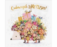 Birthday Card Hedgehog with Flowers and Gifts